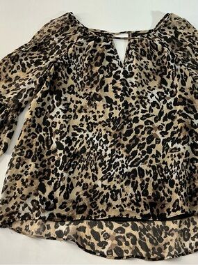 Leopard Print Long Sleeve Blouse - Brown/Tan